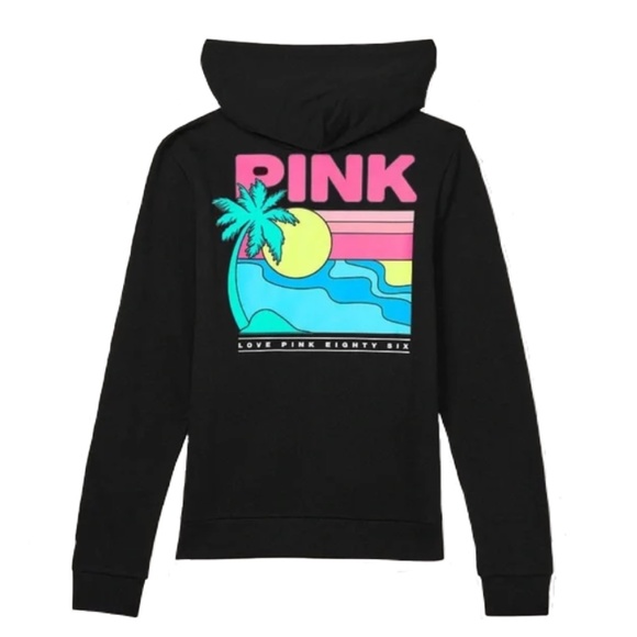 NWT Victoria’s Secret PINK Black Fleece Tropical Zip Hoodie, XXL - Picture 1 of 11